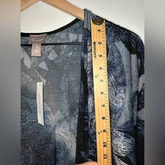 Chico's Knit Jacquard Duster Open Front Cardigan XXL Blue Burnout Knit Elbow SLV - Picture 6 of 11